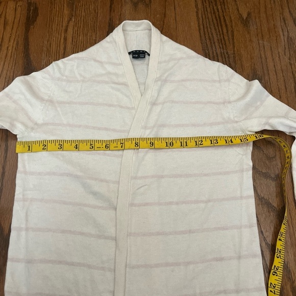 Theory Womens M Cream/Pink Striped Cotton Cashmere Open Front Cardigan Size P/TP - Picture 7 of 10